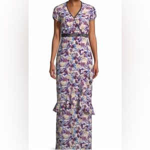 SALONI Sonia Long Dress in Floral Lace Detail Size 0 US or 4 UK Silk Maxi Ruffle